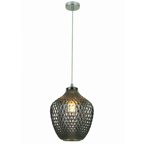 Smoked Glass and Satin Nickel Tall Mini-Pendant